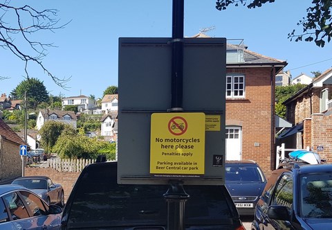 No motorcycles allowed at Fore Street Car Park Beer